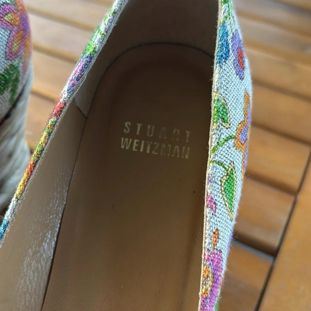 Stuart Weitzman Floral Print Espadrille Wedge Peep Toe Size 8